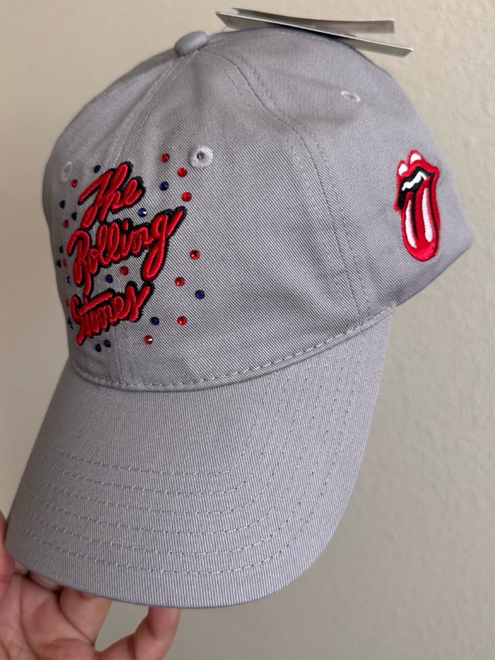 Rolling Stones "Dad" Cap with Rhinestones, Gray, One Size Fits Most